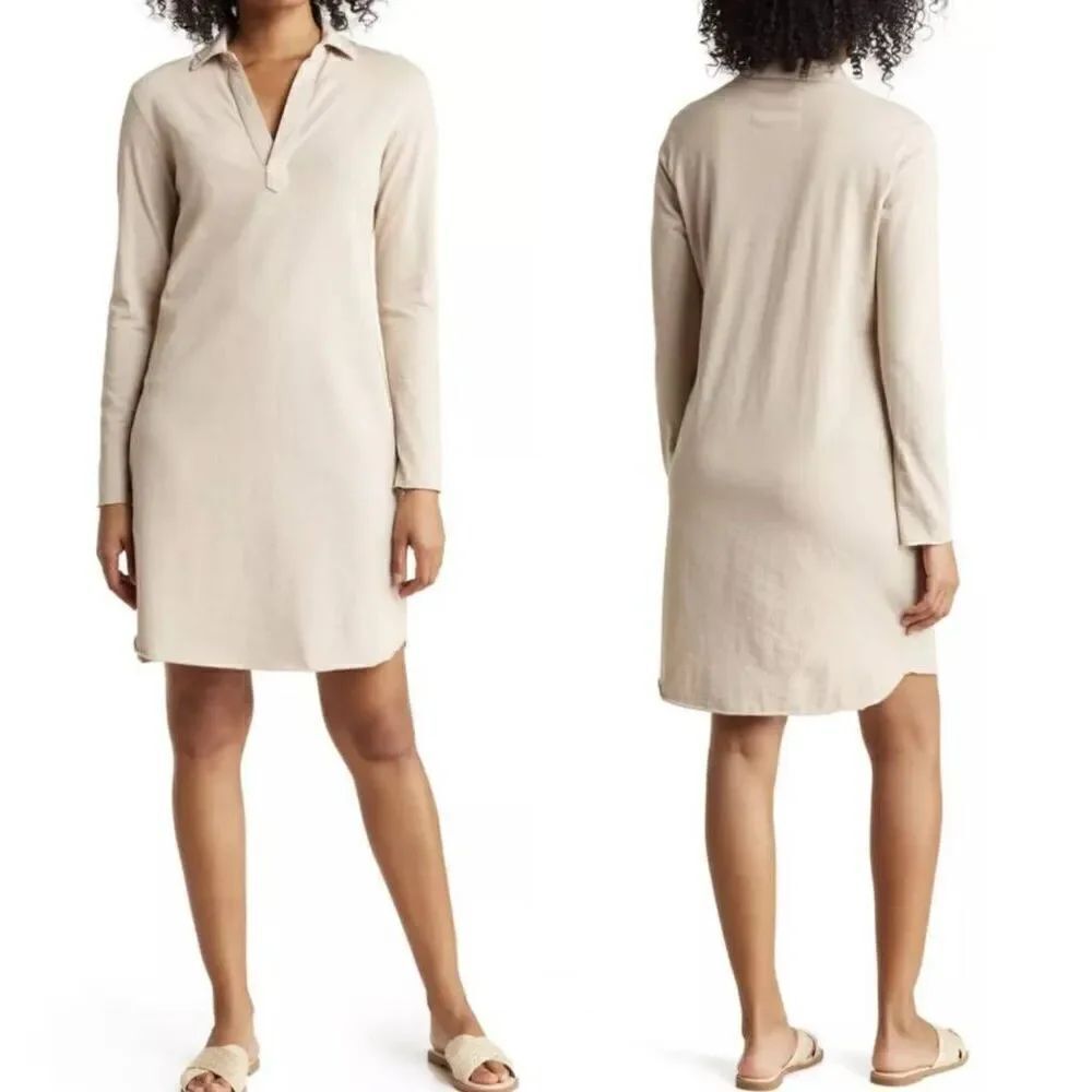 Frank & Eileen Nicole Popover Henley Cotton Dress Shirt Beige Sand Polo XS